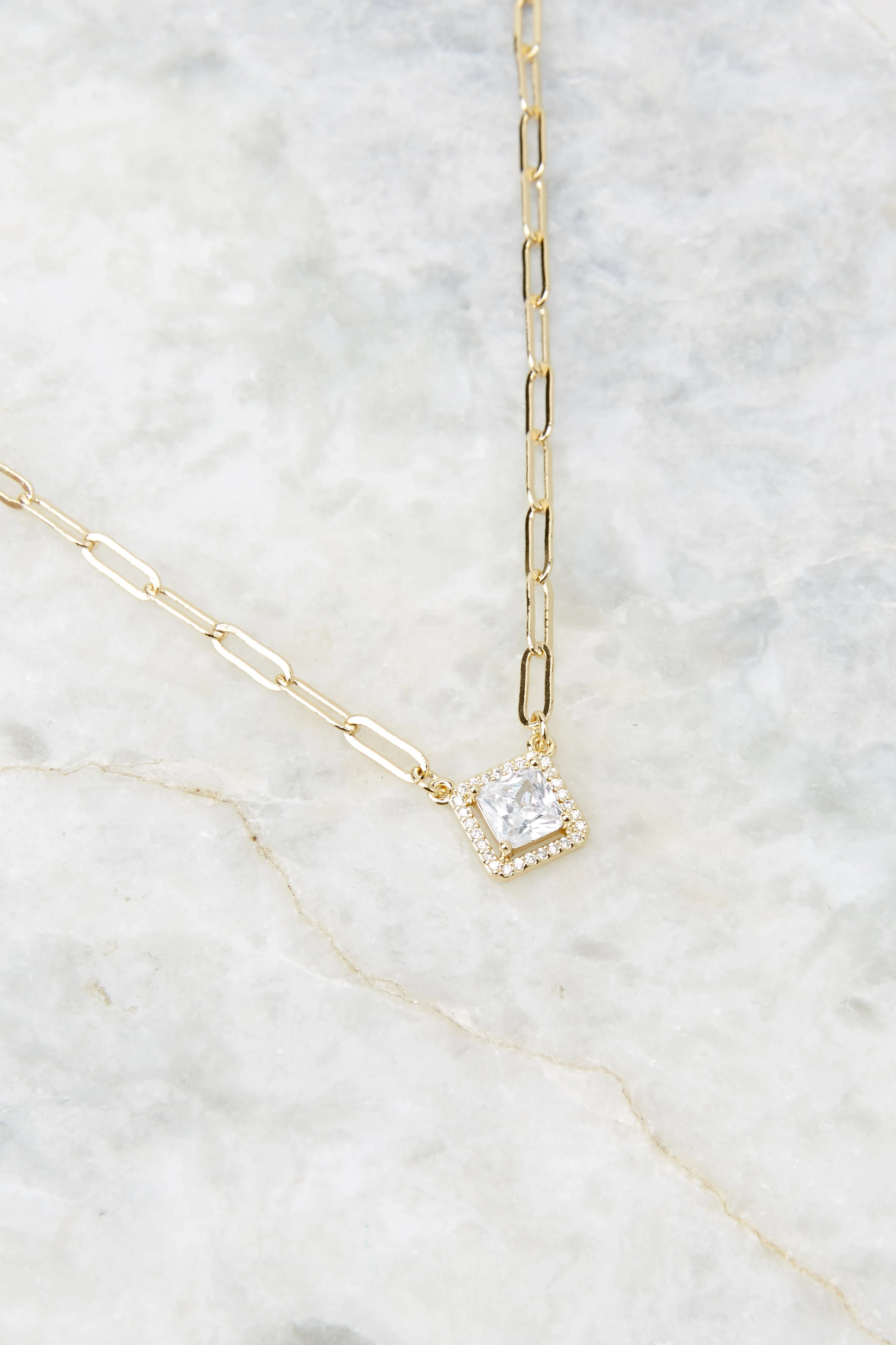 Square Crystal Gold Necklace