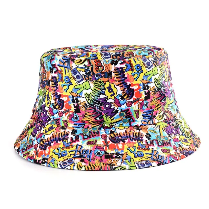 Summer Cartoons Graffiti Bucket Hat For Women Men Outdoor Foldable Bob Fisherman Hat Girls Boys Gorros Panama eSun Hat