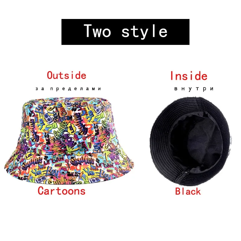 Summer Cartoons Graffiti Bucket Hat For Women Men Outdoor Foldable Bob Fisherman Hat Girls Boys Gorros Panama eSun Hat