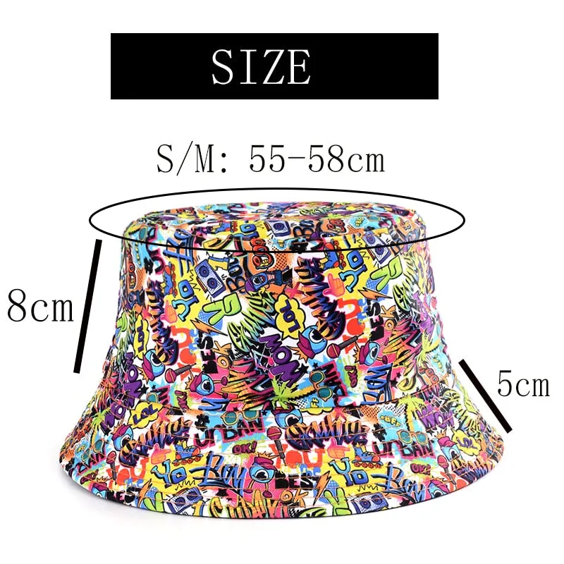 Summer Cartoons Graffiti Bucket Hat For Women Men Outdoor Foldable Bob Fisherman Hat Girls Boys Gorros Panama eSun Hat