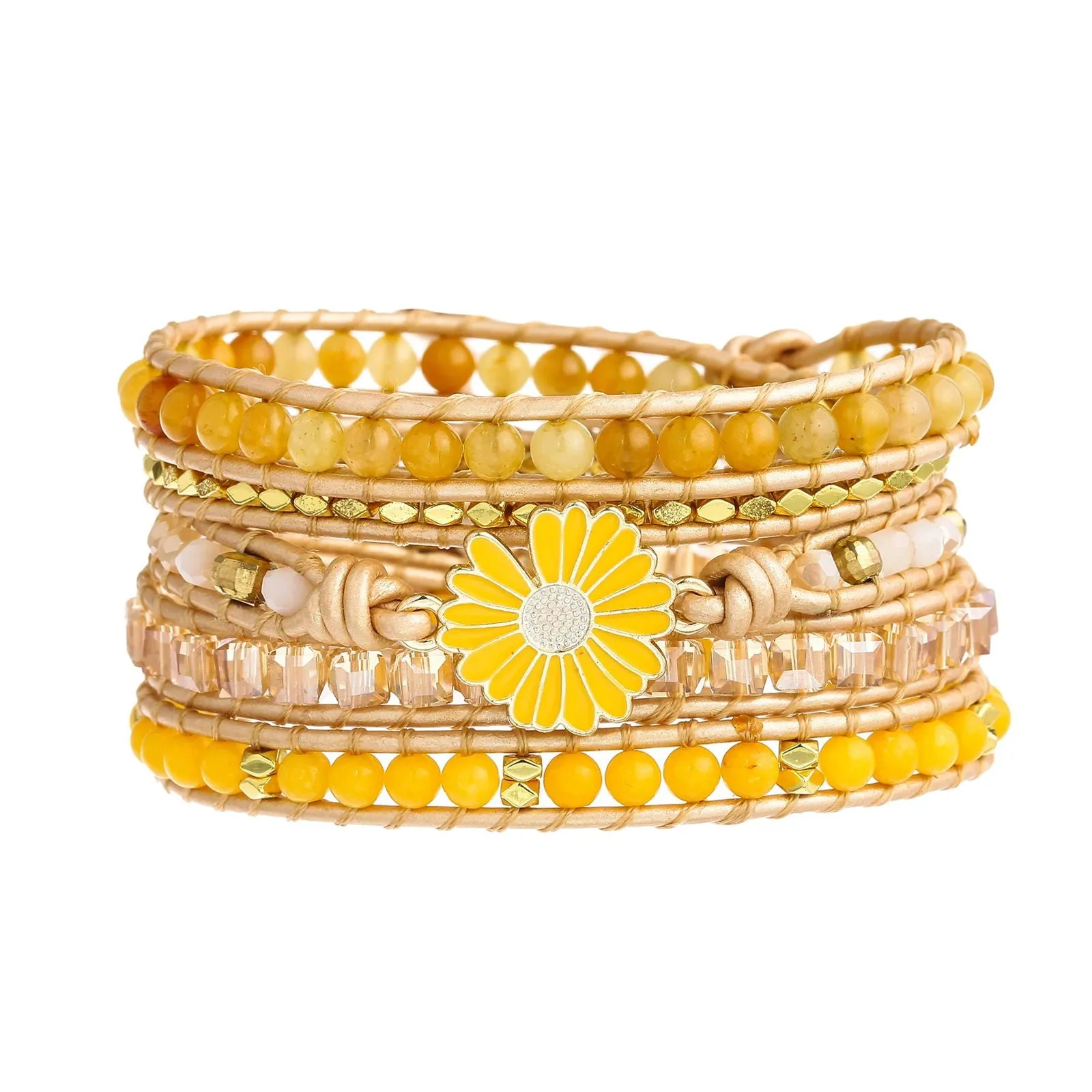 Sunflower Daisy Charm Yellow Stone Bracelet