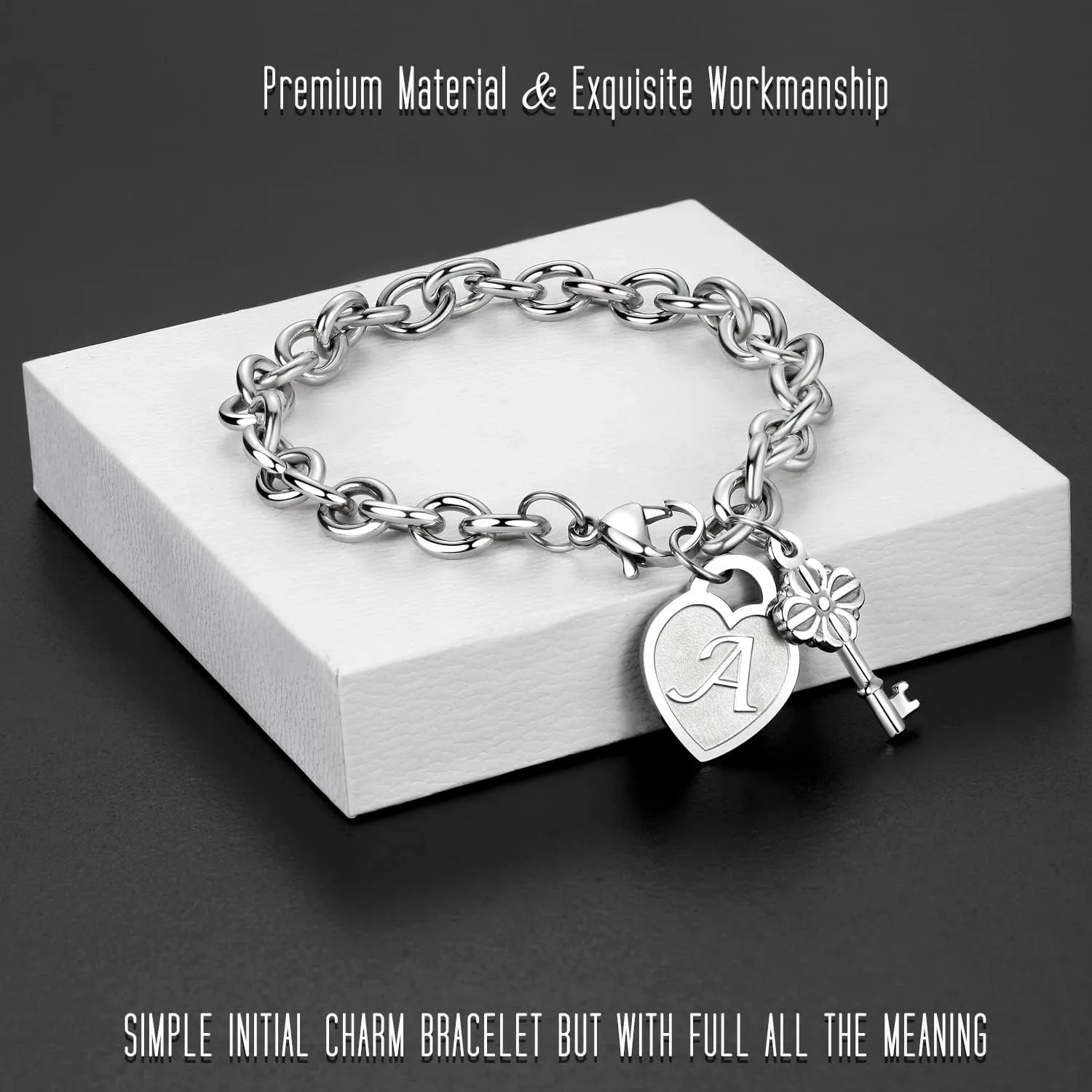 TONY & SANDY Initial Charm Bracelets for Girls Women Stainless Steel A-Z Bracelet Personalized Gifts Birthday Graduation Easter Stocking Stuffers for Teens Girls Jewelry (Various Design)