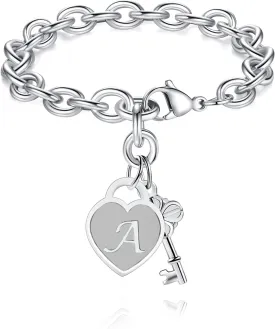TONY & SANDY Initial Charm Bracelets for Girls Women Stainless Steel A-Z Bracelet Personalized Gifts Birthday Graduation Easter Stocking Stuffers for Teens Girls Jewelry (Various Design)