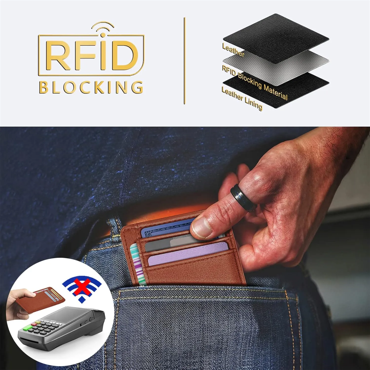 Travelambo Front Pocket Minimalist Leather Slim Wallet RFID Blocking Medium Size