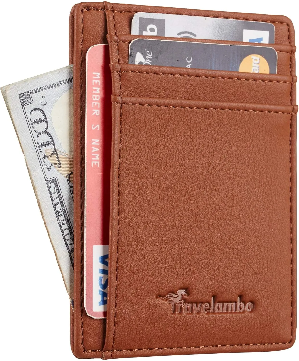 Travelambo Front Pocket Minimalist Leather Slim Wallet RFID Blocking Medium Size