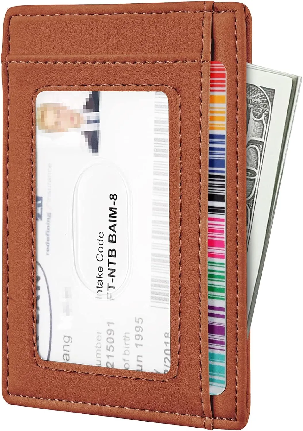 Travelambo Front Pocket Minimalist Leather Slim Wallet RFID Blocking Medium Size