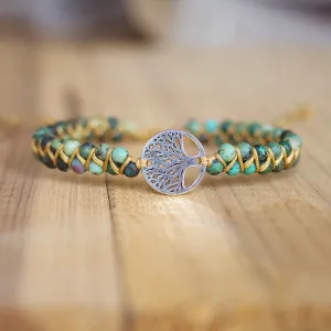 Tree of Life African Jasper Braided Charm Crystal Bracelet Gold Silver Bracelet