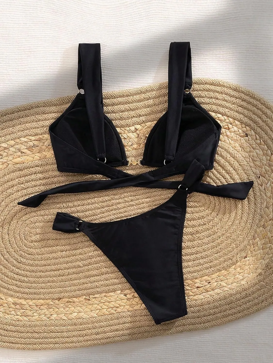 Women's 2 Piece Cheeky Bikini Sets Tie Back Ring Linked Brazilian Swimsuit Sexy Triangle Bathing Suit