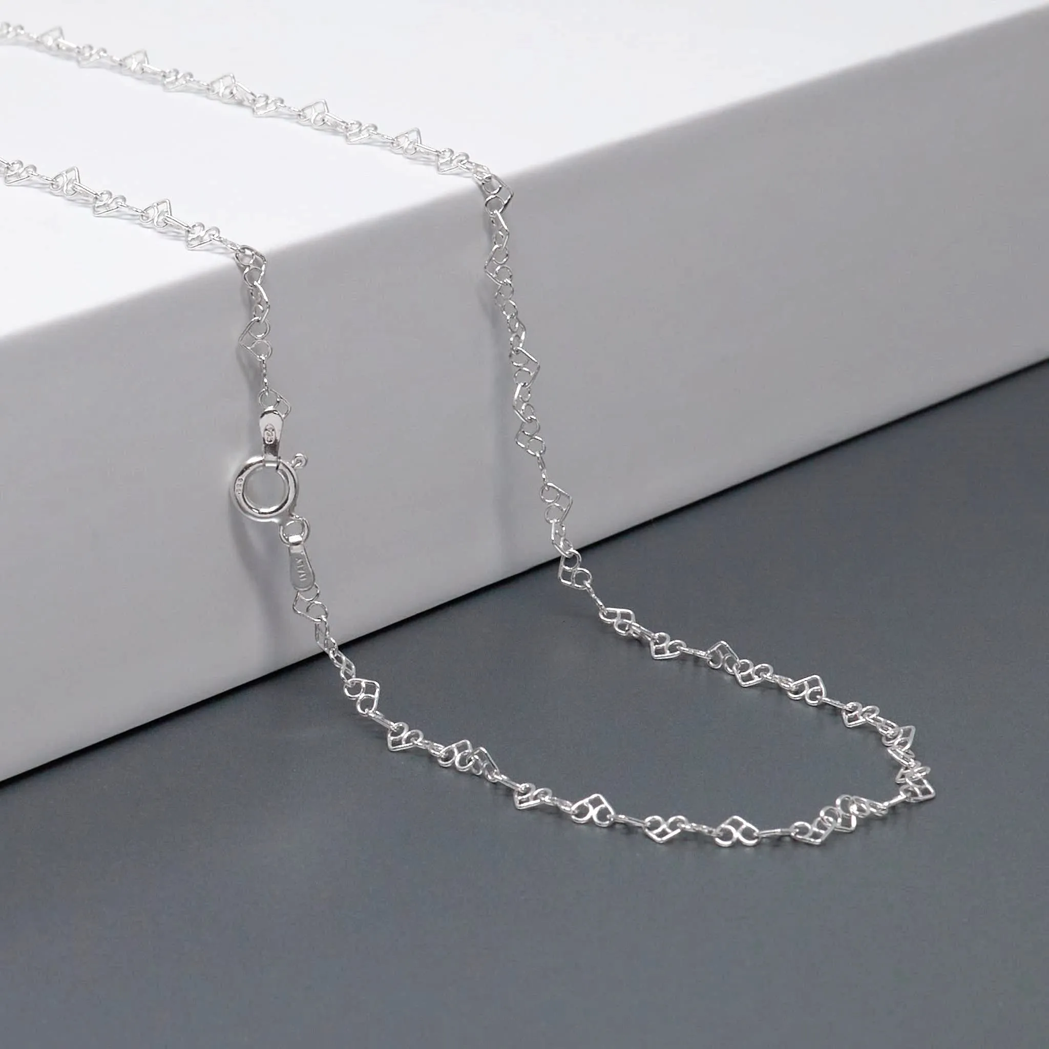 Women's 925 Silver Chain Necklace Unique 3mm Heart Links Chain Necklace