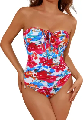 Women's One Piece Swimsuit Strapless Bandeau or Halter Bathing Suits Sexy Flattering Swimwear