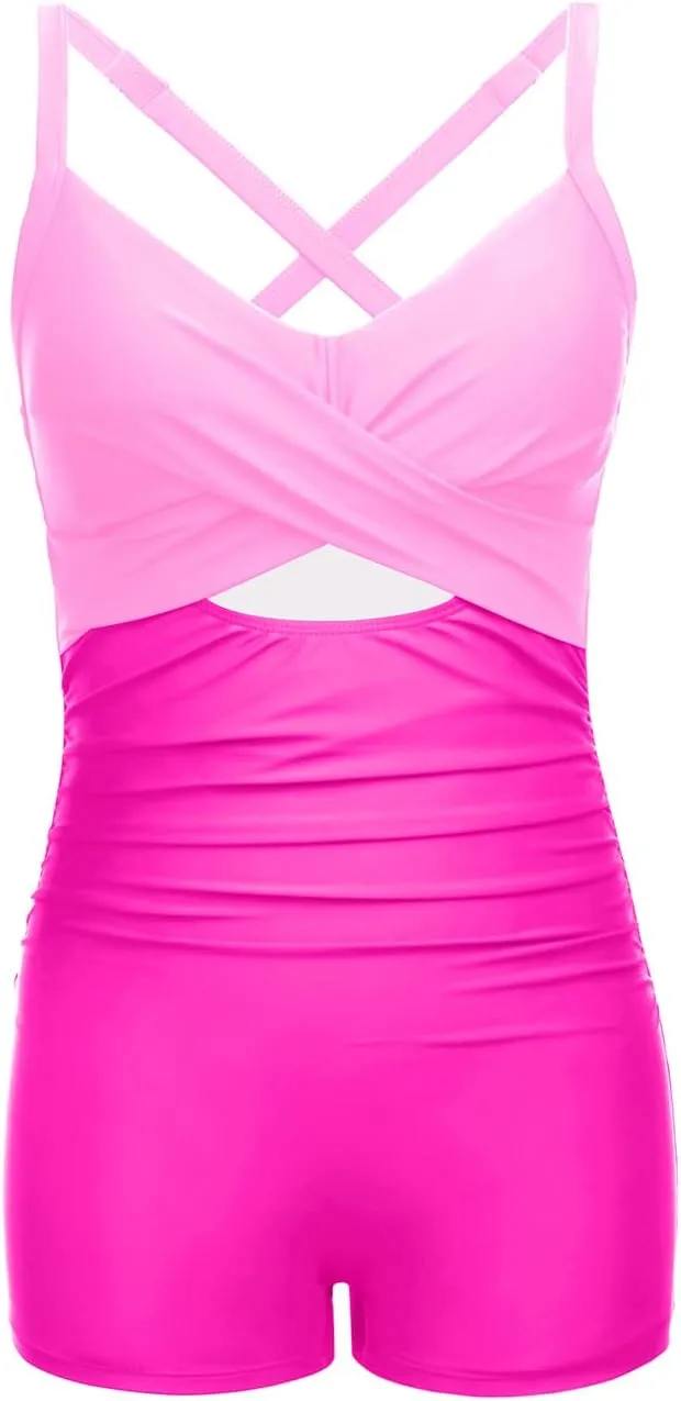 Women's One Piece Swimsuit with Shorts Boyshorts Boyleg 2025 Cutout Bathing Suit Criss Cross Swimwear