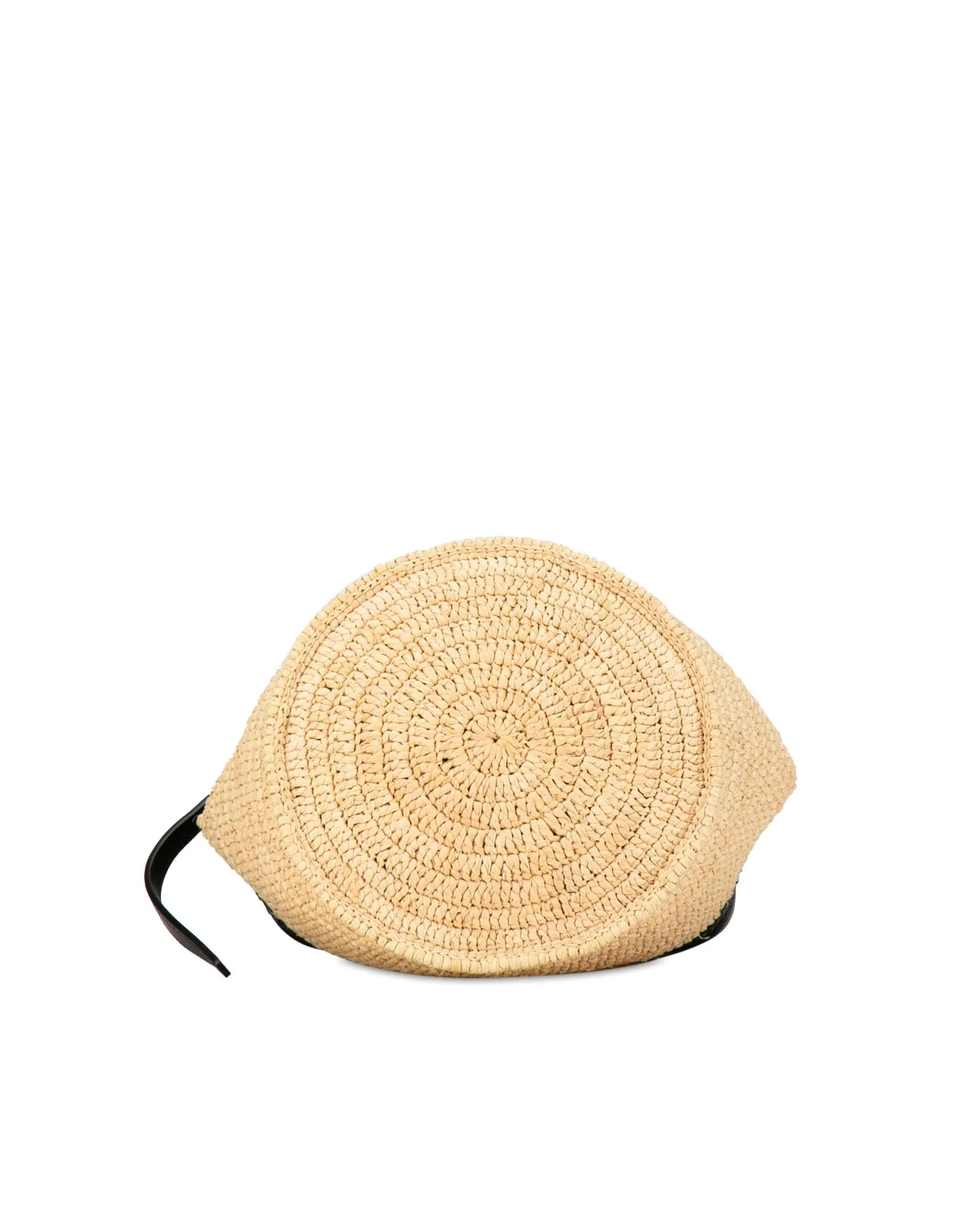 Woven Raffia Nano Bucket Bag with Leather Trim