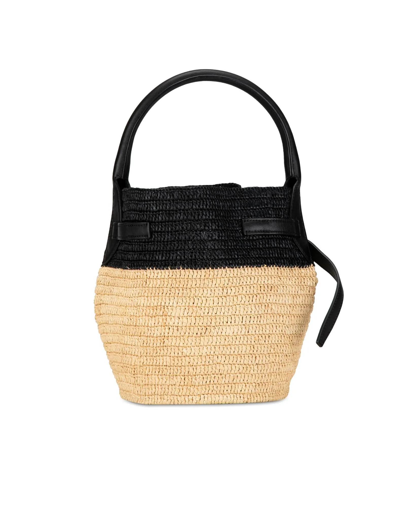 Woven Raffia Nano Bucket Bag with Leather Trim