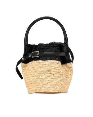 Woven Raffia Nano Bucket Bag with Leather Trim