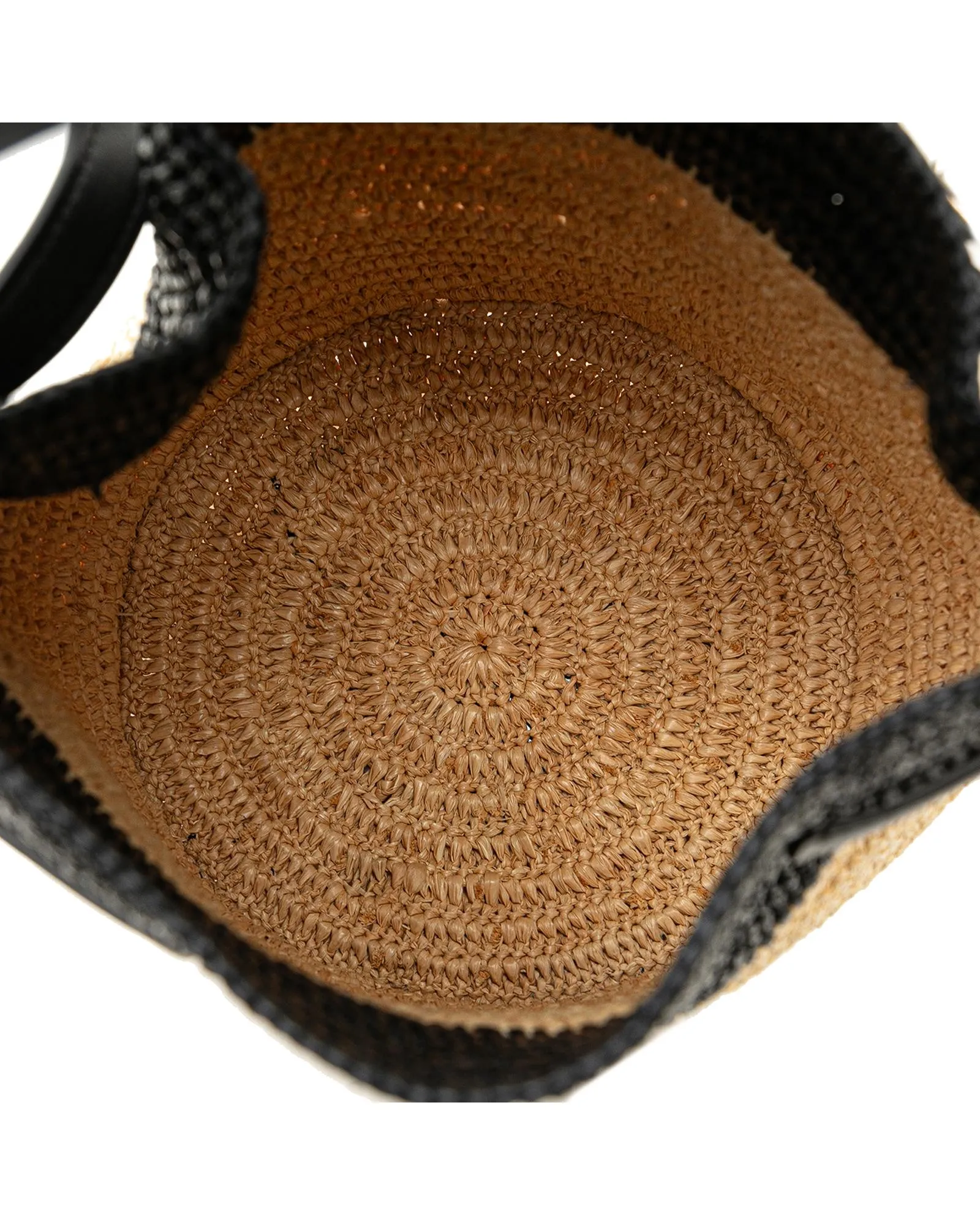 Woven Raffia Nano Bucket Bag with Leather Trim