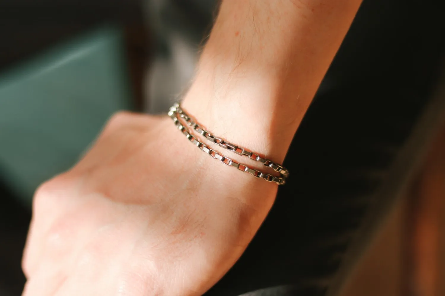 Wrapped chain bracelet for men, silver elongated cable chain, customize gift for him, mens jewelry, minimalist jewelry, fathers day gift box