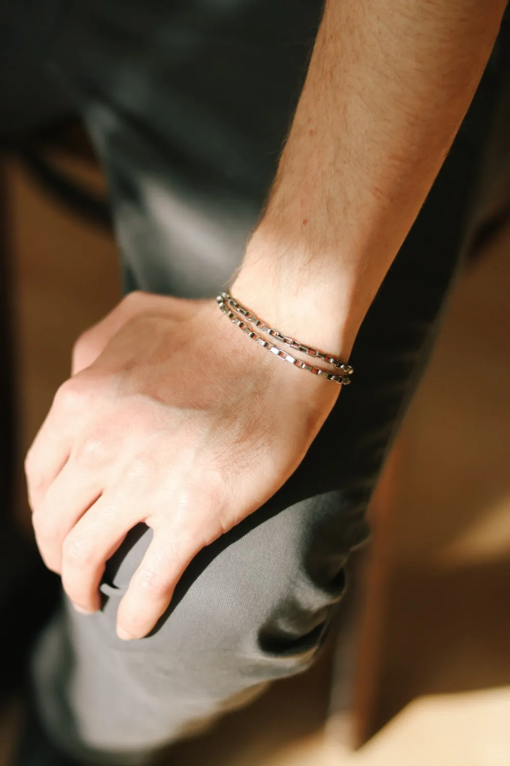 Wrapped chain bracelet for men, silver elongated cable chain, customize gift for him, mens jewelry, minimalist jewelry, fathers day gift box