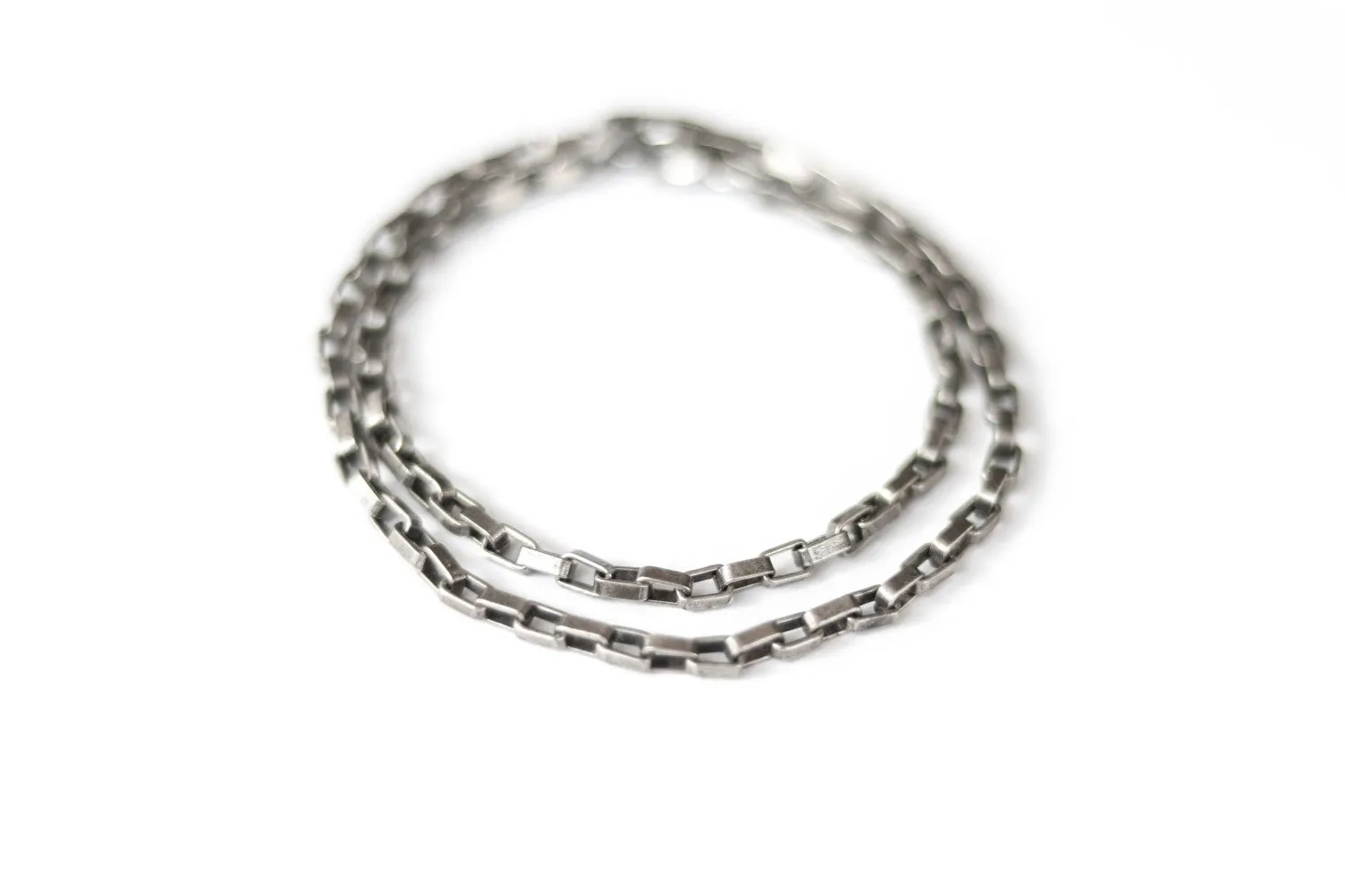 Wrapped chain bracelet for men, silver elongated cable chain, customize gift for him, mens jewelry, minimalist jewelry, fathers day gift box