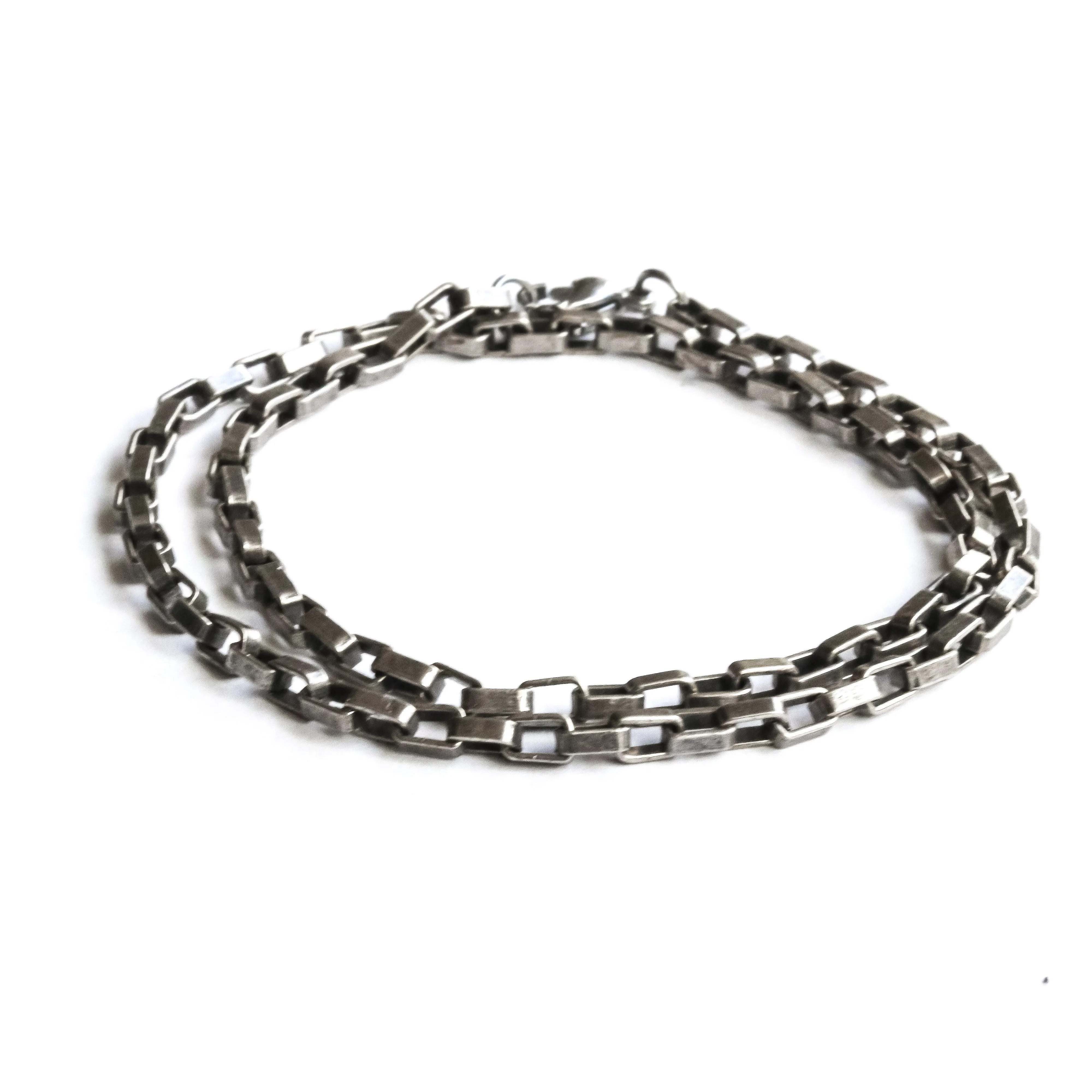 Wrapped chain bracelet for men, silver elongated cable chain, customize gift for him, mens jewelry, minimalist jewelry, fathers day gift box