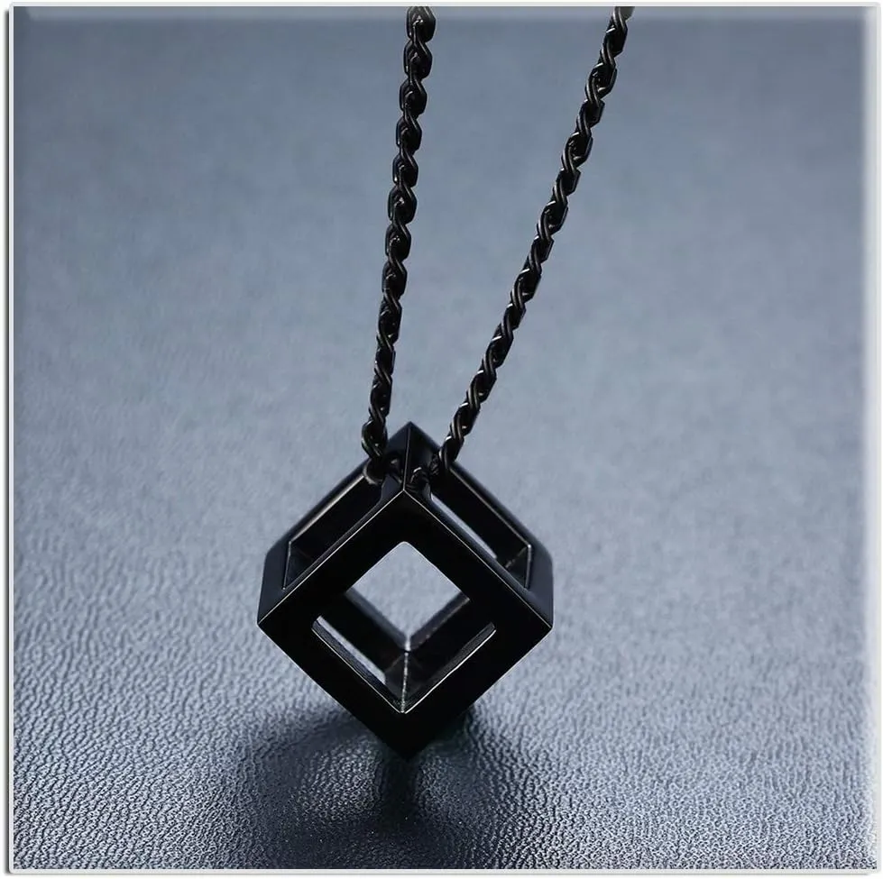 Xusamss Fashion Titanium Steel Hollow Cubic Pendant Necklace,22" Link chain