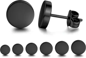 YADOCA 6 Pairs Black Stud Earrings for Men Women Hypoallergenic 316L Surgical Stainless Steel Round Dot CZ Ball Black Earrings Studs Set 3-12 MM
