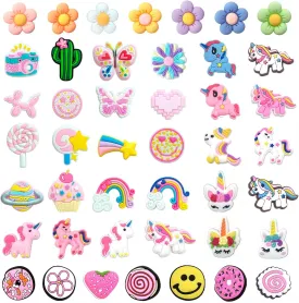 YQVIE Cute Pink Flower Unicorn Donut Shoe Charms Set Fit for Clog Decoration Personalized Gifts for Girls Women Party Favors